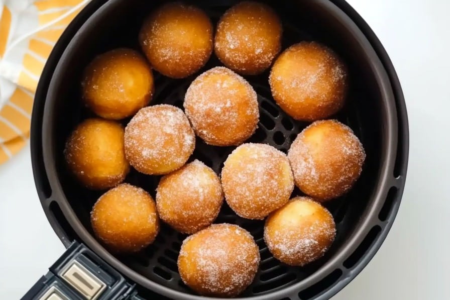 keto donut holes in air fryer basket cooking
