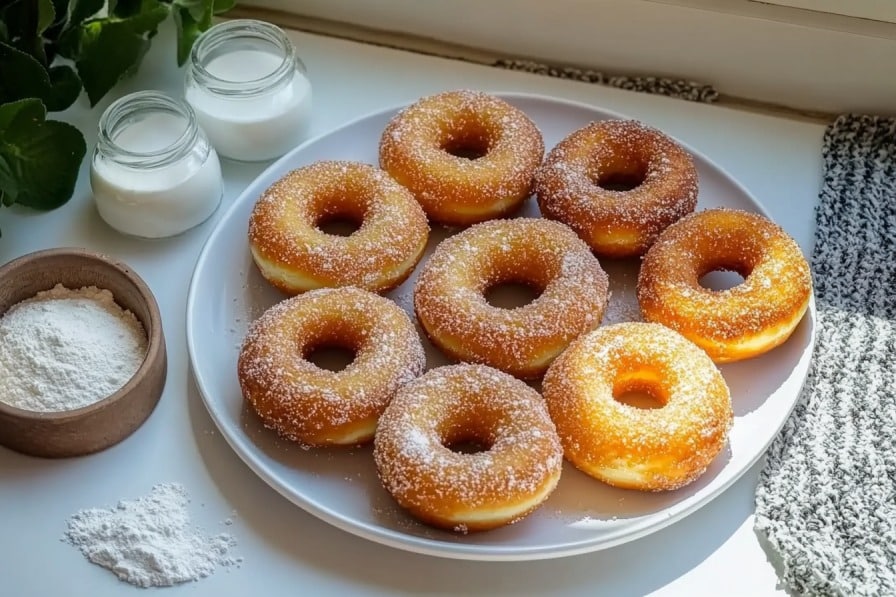 3-ingredient keto air fryer donuts on rustic table